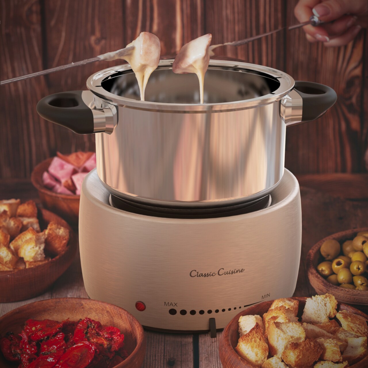 Stainless Steel Fondue Pot Set Melting Cooker With 8 Forks For Cheese Chocolate